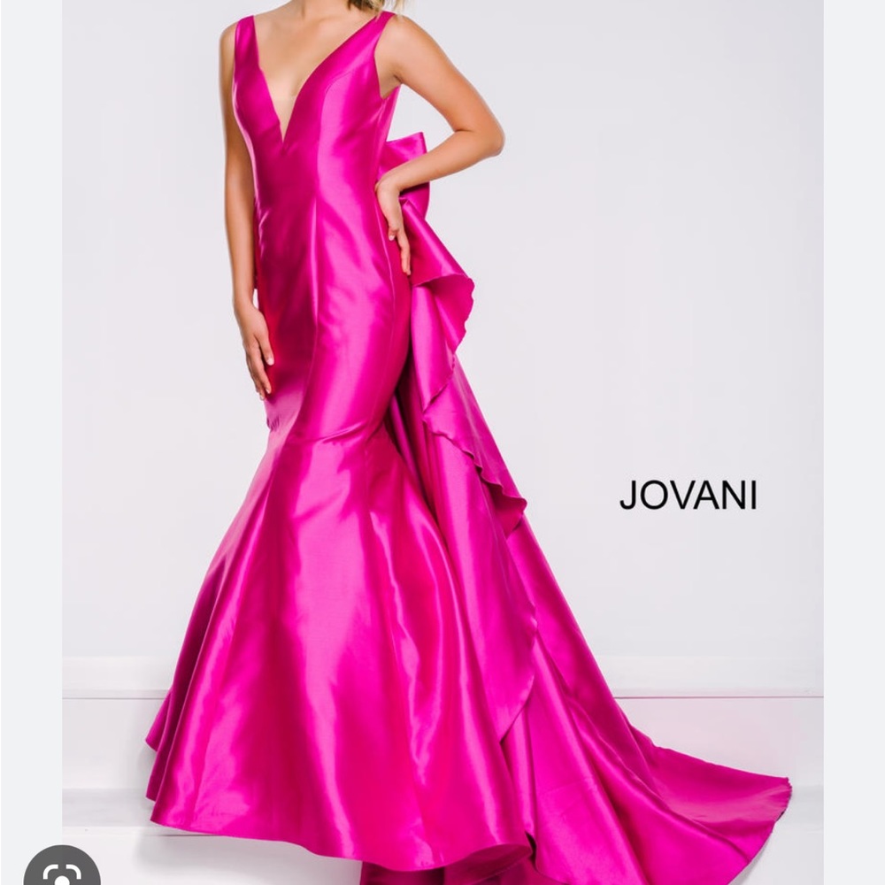 Jovani Prom 41644 Barbiecore Formal Ballgown with Bow Back and Train